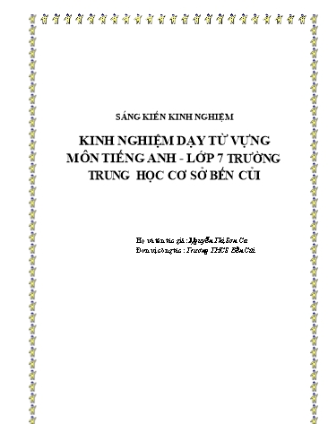 Sáng kiến Kinh nghiệm dạy từ vựng môn tiếng Anh 7 trường THCS Bến Củi