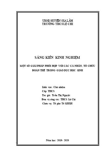 Sáng kiến kinh nghiệm Một số giải pháp phối hợp với các cá nhân, tổ chức đoàn thể trong giáo dục học sinh