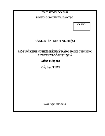 Sáng kiến kinh nghiệm Một số kinh nghiệm rèn kỹ năng nghe Tiếng Anh cho học sinh THCS có hiệu quả