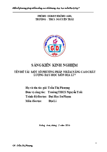 Sáng kiến kinh nghiệm Một số phương pháp nhằm nâng cao chất lượng dạy, học môn Địa lý 7