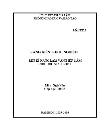 Sáng kiến kinh nghiệm Rèn kĩ năng làm văn biểu cảm cho học sinh Lớp 7