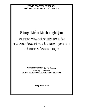 Sáng kiến kinh nghiệm Vai trò của giáo viên bộ môn trong công tác giáo dục học sinh cá biệt môn Sinh học