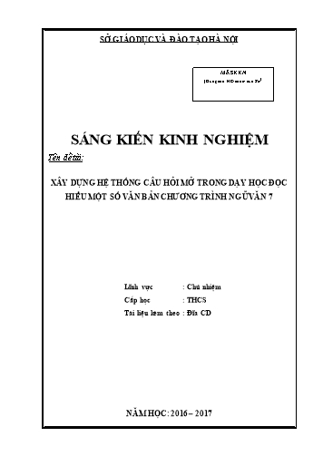 Sáng kiến kinh nghiệm Xây dựng hệ thống câu hỏi mở trong dạy học đọc hiểu một số văn bản chương trình Ngữ văn 7