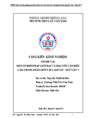 SKKN Một số biện pháp giúp dạy và học tốt văn biểu cảm trong phân môn Tập làm văn - Ngữ văn 7