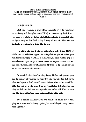 SKKN Một số biện pháp nhằm nâng cao chất lượng dạy học phân môn Tiếng Việt trong chương trình Ngữ văn 7