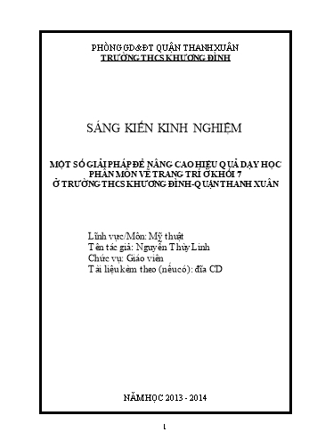 SKKN Một số giải pháp để nâng cao hiệu quả dạy học phân môn vẽ trang trí ở Khối 7 ở trường THCS Khương Đình, Quận Thanh Xuân