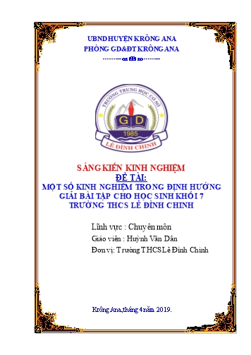 SKKN Một số kinh nghiệm trong định hướng giải bài tập cho học sinh Khối 7 trường THCS Lê Đình Chinh