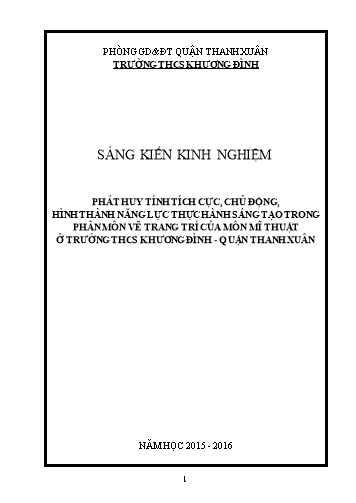 SKKN Phát huy tính tích cực, chủ động, hình thành năng lực thực hành sáng tạo trong phân môn vẽ trang trí của môn Mĩ thuật ở trường THCS Khương Đình - Quận Thanh Xuân