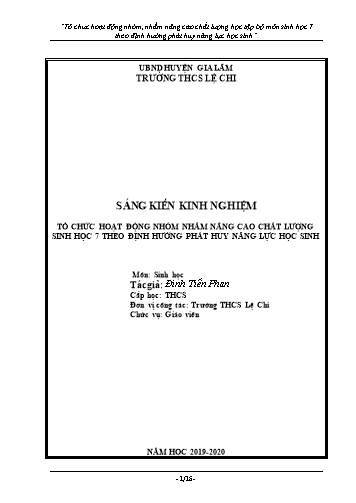 SKKN Tổ chức hoạt động nhóm nhằm nâng cao chất lượng Sinh học 7 theo định hướng phát huy năng lực học sinh