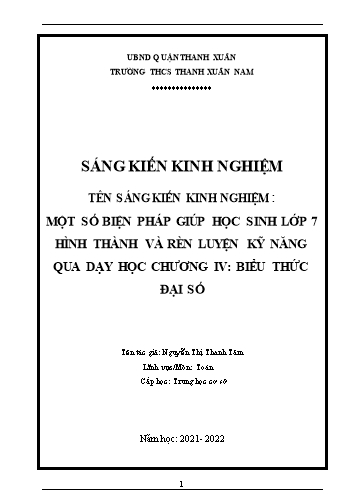 SKKN Một số biện pháp giúp học sinh Lớp 7 hình thành và rèn luyện kỹ năng qua dạy học Chương IV: Biểu thức đại số