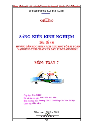 SKKN Hướng dẫn học sinh cách giải một số bài toán vận dụng tính chất của dãy tỉ số bằng nhau