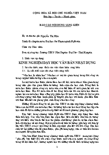 Báo cáo Sáng kiến Kinh nghiệm dạy học văn bản nhật dụng