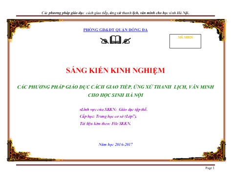 Sáng kiến kinh nghiệm Các phương pháp giáo dục cách giao tiếp, xứng xử thanh lịch, văn minh cho học sinh Hà Nội