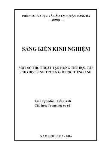 SKKN Một số thủ thuật tạo hứng thú học tập cho học sinh trong giờ học tiếng Anh