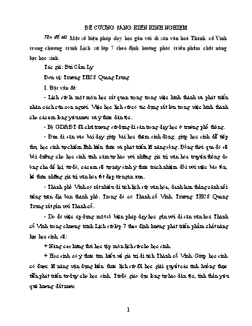 Đề cương Sáng kiến Một số biện pháp dạy học gắn với di sản văn hóa Thành cổ Vinh trong chương trình Lịch sử Lớp 7 theo định hướng phát triển phẩm chất năng lực học sinh