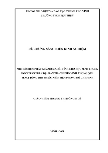 Đề cương SKKN Một số biện pháp giáo dục giới tính cho học sinh trung học cơ sở trên địa bàn Thành phố Vinh thông qua hoạt động đội thiếu niên tiền phong Hồ Chí Minh