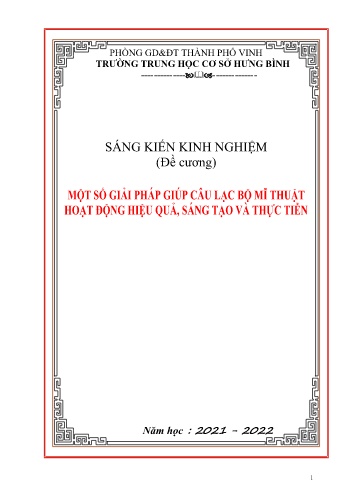 Đề cương SKKN Một số giải pháp giúp câu lạc bộ mĩ thuật hoạt động hiệu quả, sáng tạo và thực hiện