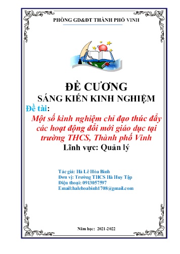 Đề cương SKKN Một số kinh nghiệm chỉ đạo thúc đẩy các hoạt động đổi mới giáo dục tại trường THCS, Thành phố Vinh