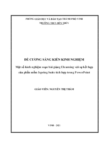 Đề cương SKKN Một số kinh nghiệm soạn bài giảng Elearning với sự kết hợp của phần mềm Ispring Suite tích hợp trong PowerPoint