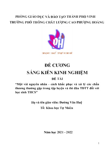 Đề cương SKKN Một vài nguyên nhân, cách khắc phục và xử lý các chấn thương thường gặp trong tập luyện và thi đấu TDTT đối với học sinh THCS