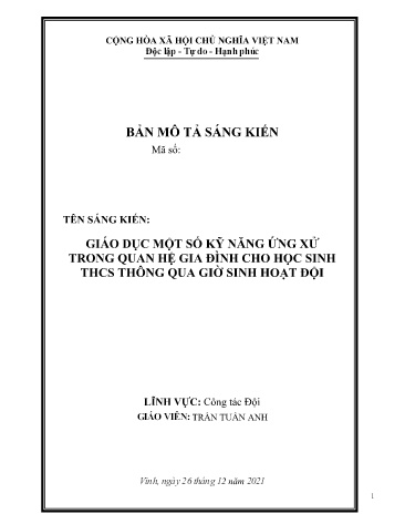 Mô tả sáng kiến Giáo dục một số kỹ năng ứng xử trong quan hệ gia đình cho học sinh THCS thông qua giờ sinh hoạt đội