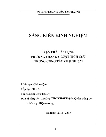 Sáng kiến kinh nghiệm Biện pháp áp dụng phương pháp kỷ luật tích cực trong công tác chủ nhiệm