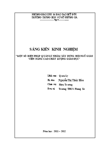 Sáng kiến kinh nghiệm Một số biện pháp quản lý nhằm xây dựng đội ngũ giáo viên nâng cao chất lượng giáo dục