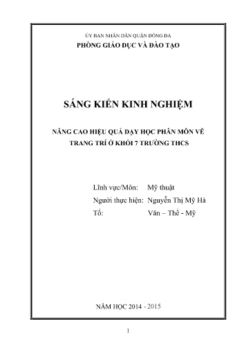 Sáng kiến kinh nghiệm Nâng cao hiệu quả dạy học phân môn vẽ trang trí ở Khối 7 trường THCS