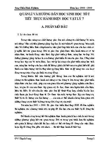 Sáng kiến kinh nghiệm Quản lí và hướng dẫn học sinh học tốt tiết thực hành điện học Vật lý 7