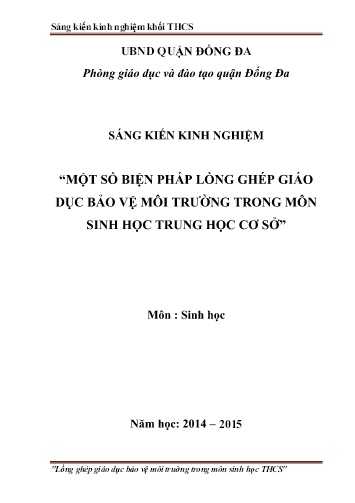 SKKN Một số biện pháp lồng ghép giáo dục bảo vệ môi trường trong môn Sinh học Trung học cơ sở