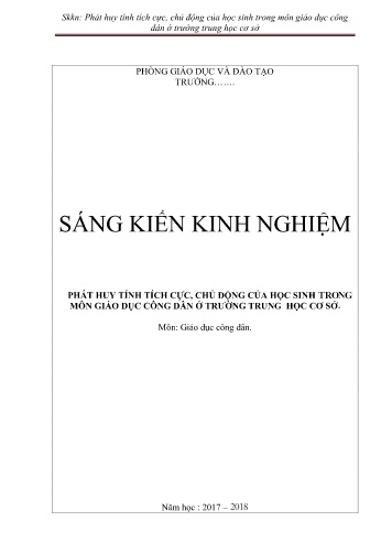 SKKN Phát huy tính tích cực, chủ động của học sinh trong môn Giáo dục công dân ở trường Trung học cơ sở